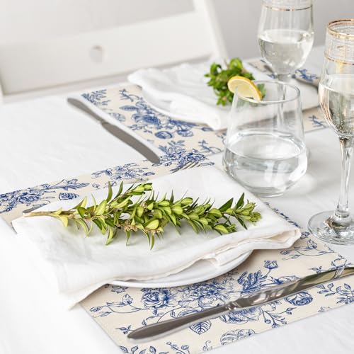 Generic A3956 Anydesign Vintage Floral Placemats Blue Flower Table Mats Non-Slip Heat Resistant Washable Table Dinner Mats thumb #5