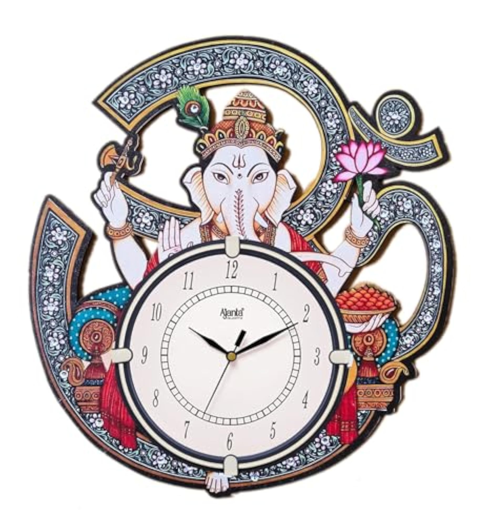Wooden Wall Clock Om Ganesh for Home
