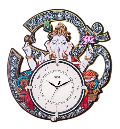 Image of Ajanta Wall Clock Wooden Wall Clock Om Ganesh Wall Watch(33x30 cm)