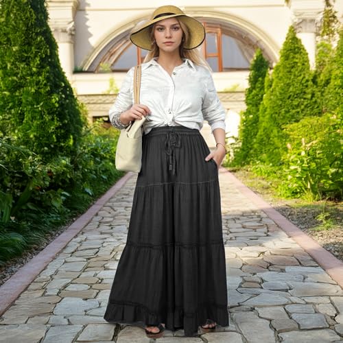 Agan Traders Women's 2025 Spring Soft Flowy Palazzo Wide Flared Belly Bottom High Waistband Drawstring Ruffle Pant Trouser3