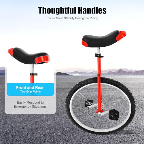 Image of 24 inch Leak proof Tire Wheel Unicycle, Outdoor Adjustable Seat Height Sports Fitness Cycle, Portable Thickened Steel Frame Balance Unicycle with Saddle, For Office Workers, Student