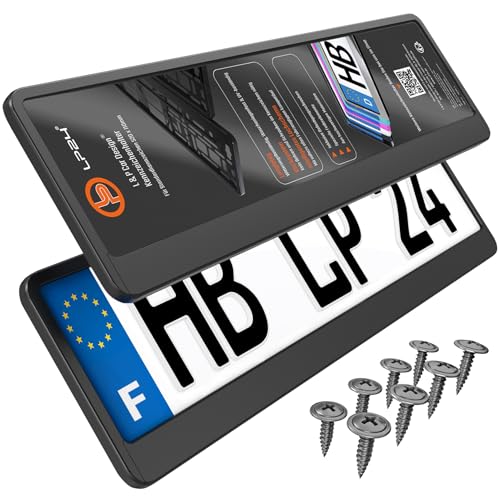 Support Plaque Immatriculation Voiture - [Simple, Durable et sur] - Lot de 2 avec 8 Vis - 520x110 mm - Noir et Discret - Auto Porte Plaque Immatriculation...