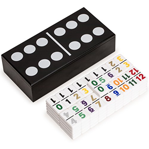 Yellow Mountain Imports Double 12 Dominoes Game Set with Numerals in Black Lacquer Case