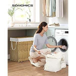 Songmics laundry hamper with lid 130l clothes hamper with 2 removable liner bags 6 mesh bags wicker laundry basket double laundry hamper for bathroom 13 x 26 x 236 inches natural ulcb253n01  urban country home decor
