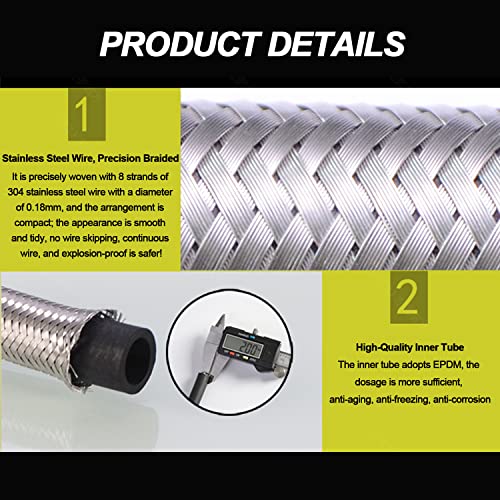 Manguera de grifo trenzada de acero inoxidable 304, conector flexible de 4 m para calentador de agua y colas de agua fría individuales, solución de fontanería duradera y a prueba de fugas