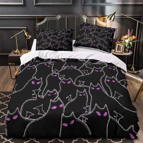 Housse de couette chat ailes du diable microfibre zippée parure 3 pièces