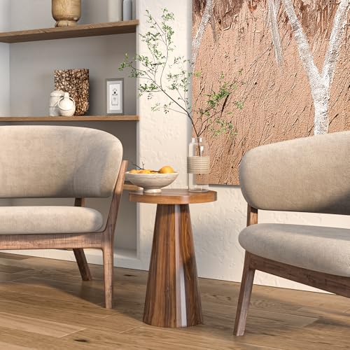 Round Fluted Accent End Table, Pedestal Side Small for Living