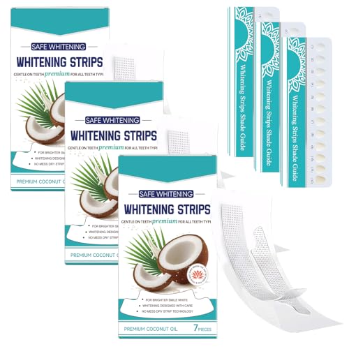 Teeth Whitening Strips 21 Stück,Kokos-Minze Zahnaufhellung Strips,Theet Whiting Stripes,Sichere Pflege Des Zahnschmelzes,Mit Natürlicher Kokosnuss-Formel,Schnelle Entfernung Von Zahnflecken