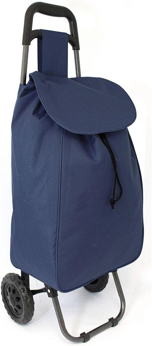 Lightweight Wheeled Shopping Trolley - Push Cart Luggage Bag with Wheels Easy Rolling Foldable Frame (Navy), S