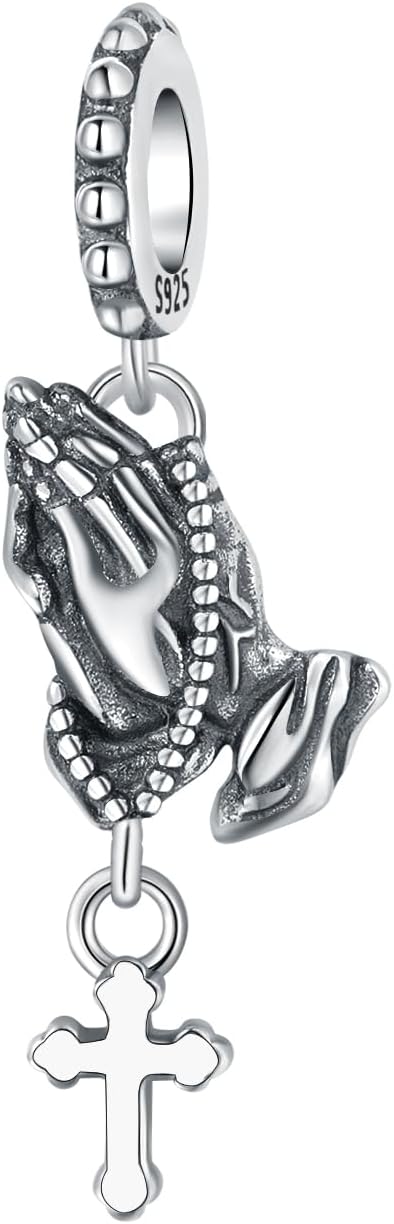 CYCUFF 925 Sterling Silver Charms Suitable for Charm Necklaces, Bracelet Pendants Beads Jewellery Gift for Women Family Friends (Praying Hands Charm)