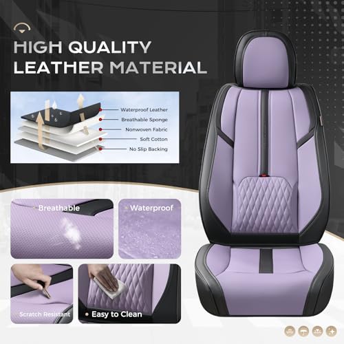 Image of Coverado Front Seat Covers, 2 Pack Waterproof Seat Cover for Cars, Faux Leather Seat Covers with Lumbar Support, Car Seat Protectors Driver Car Seat Cushion Universal Fit for Most Cars (Black&Purple)