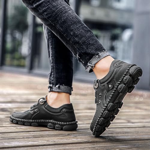 Men's Vintage Leather Casual Loafers Hand-Stitched Lace-Up Non-Slip Waterproof Sneakers Fashionable Comfortable Walking Driving Shoes4