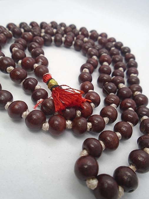 Image of PRIYA BEADS Original Lal Chandan Japa Mala 8mm Beads with Cotton Gaumukhi Japa Bag | Natural Red Sandalwood Beads Mala for Meditation, Pooja, Chanting, Wearing | Rosary String for Men and Women