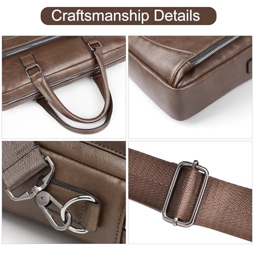 Bolsa marrón de cuero PU para laptop para hombres miniatura 3