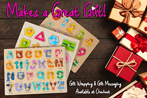 MONTESSORI MAMA Pegged Wooden Puzzles for Toddlers 3, 3-Pack Toddler Learning Toys for Toddlers, Toddler Puzzles Ages 3-4, Alphabet Puzzles for Kids Ages 3-5, Gift for Three Year Old and Up
