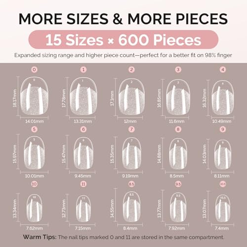 Image of MelodySusie Short Oval Round X Nail Tips- 600Pcs 15 Sizes Clear Acrylic, Half Matte Full Cover Press on Nails for DIY Extension & Salon Use, Pre-Shaped for Long-Lasting Manicure
