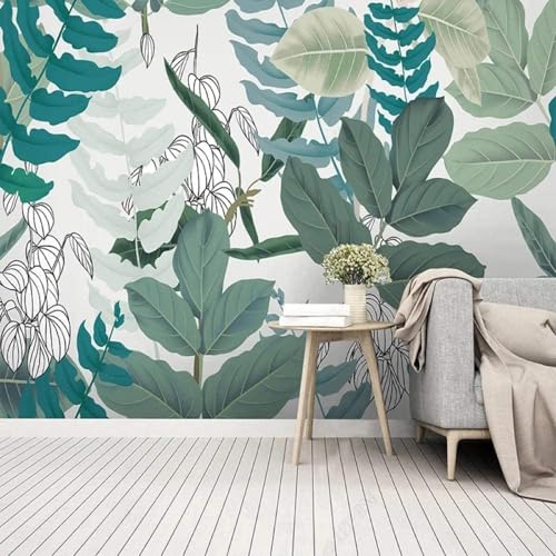 Tzxztt Arte Tridimensional De Hojas De Plantas Verdes Moderno Papel Pintado 3D Seda Texturizada Primera Calidad Neutros Material Ideal Para SalóN Dormitorio-300cm×210cm
