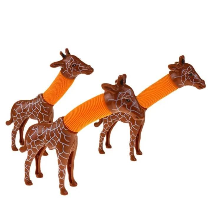 Samip Pop Tubes, Robotics Fidget Tubes Toddler Sensory Toys, Stimulating Creative Gifts, Suction Cup pop Tube Robot Toy, Autism Sensory Toys, Fidget Toys, LED Toy (Pack of 6, Brown Giraffe)