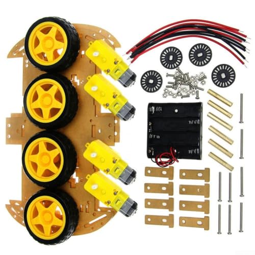 SiSinkal Kit de châssis de Voiture Intelligent 4WD avec encodeurs tachymètre, ABS et métal Plate-Forme à Quatre Roues Compatible avec Arduino pour...