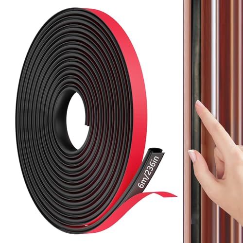 XINSUO® Joint De Porte D'Entrée Caoutchouc Autocollant,Joint Porte Fenetre Isolation Froid et Phonique,TPE Autocollante en Porte Bande D'étanchéité,Isolant Bande D'étanchéité（Noir 6M）