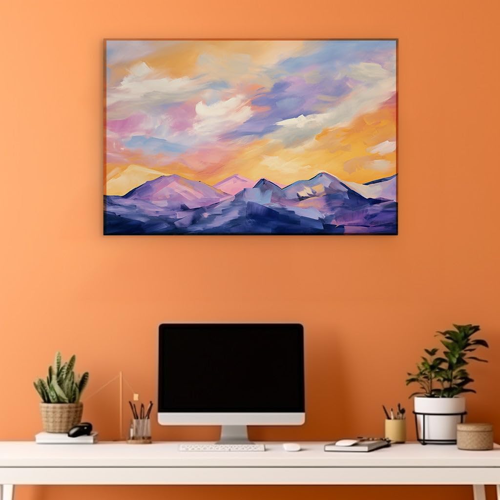 Canvas for Living room. Majestic Mountains Meet a Symphony of Sky Colors, 27 x 18 inch Canvas Wall Art - Contemporary Masterpieces - Modern Home Decor