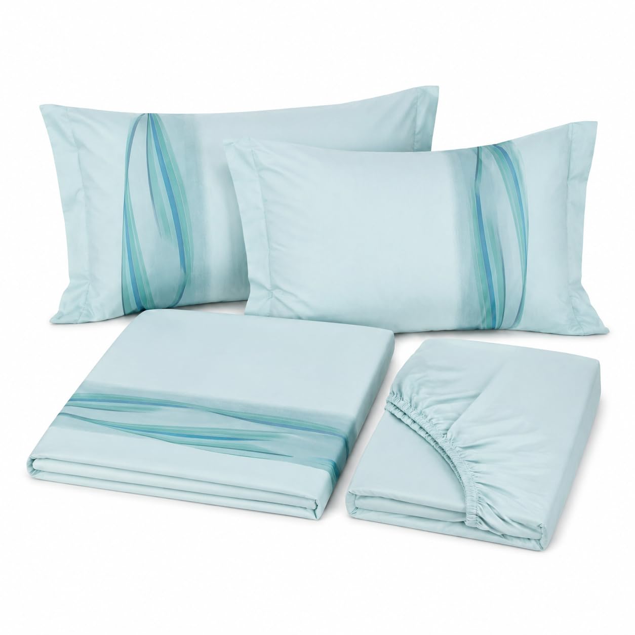 GALEONE Set Lenzuola Estive | Una Piazza e Mezza Francese - 100% Cotone - Lenzuolo Sopra 200x280cm - Sotto con Angoli 140x200-2 Federe 50x80 cm | Morbido Cotone, Comfort Estivo - Night Azzurro