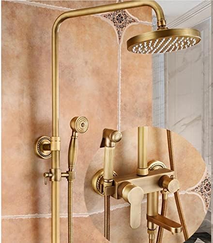 Shower Faucet Set Antique Bronze Wall Mounted Shower Suit Brass Water Mixer Support Rainfall Head