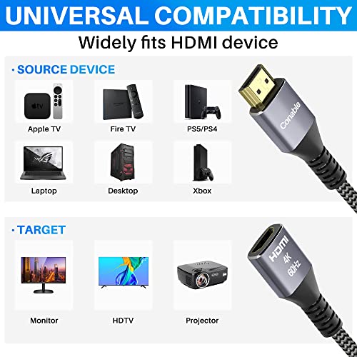 4K Hdmi Extension Cable (2 Pack 4Ft+ 4Ft), Hdmi 2.0 Braided Extender Male To Female Cord, Pure Copper 3D 4K@60Hz 2160P 1080P Hdr Hdcp 2.2 Arc (With Ties, U Nails, 2 Hdmi Adapters)-4 Feet-2 Pack #TOP5