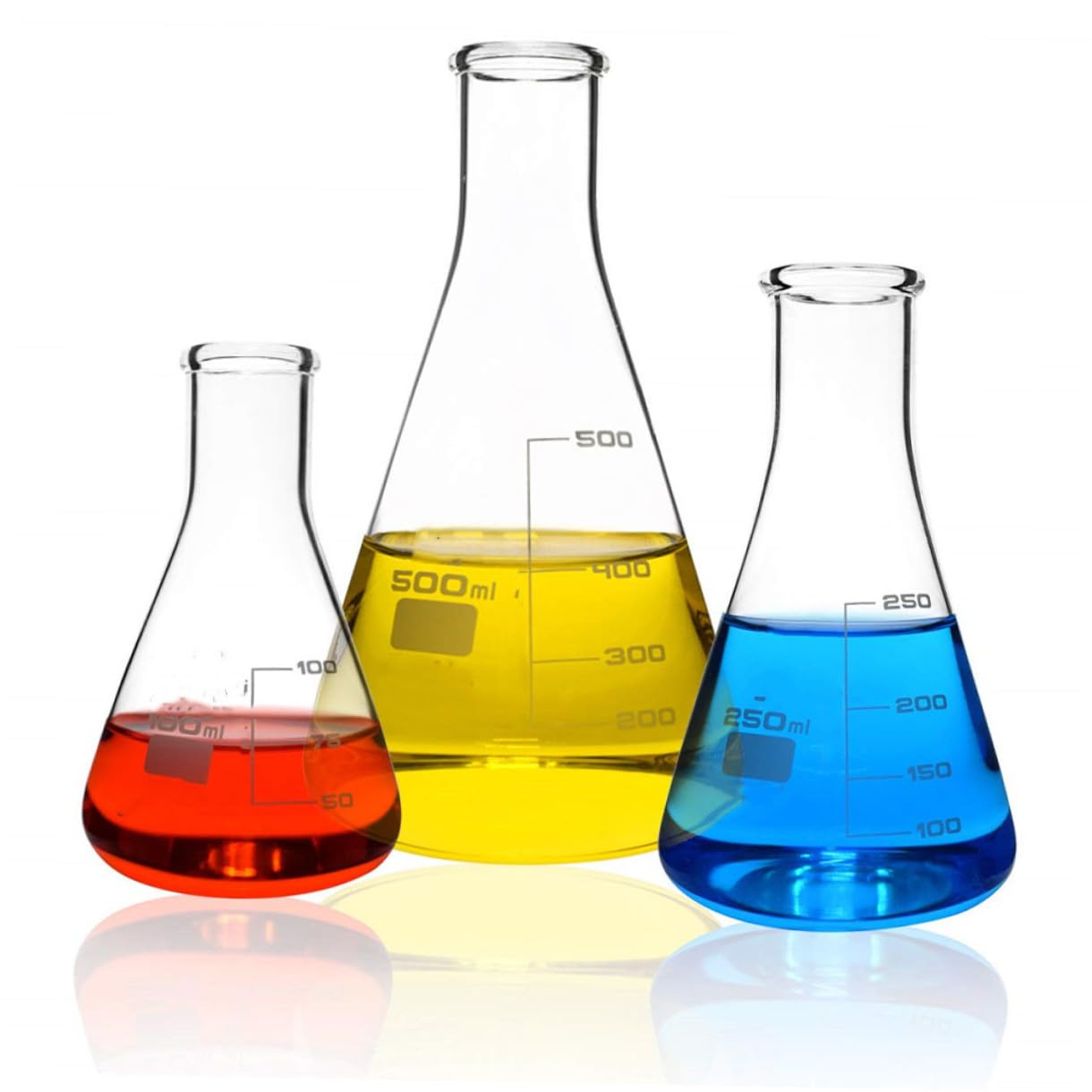3pcs High Borosilicate Glass Conical Flasks Flat Bottom Erlenmeyer Flasks with Scale for Chemistry Experiments and School Laboratory Use