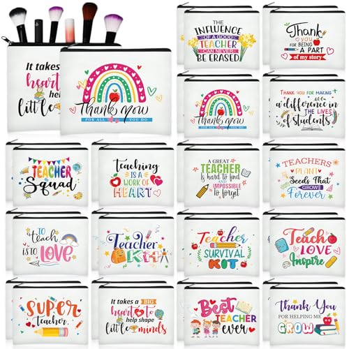 Sanwuta 64 Pcs Teacher Appreciation Gifts Teacher Makeup Bag Women Cosmetic Bag Funny Toiletry Pencil Pouch Thank You School Graduation Birthday Gift Travel Makeup Bag with Zipper 16 Styles