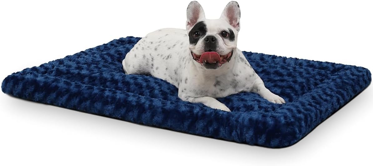 Exsnugy Washable Dog Bed Mat for Crates, Ultra Soft All-Season Dog Cushion, Skin-Friendly Pet Mattress for Large Jumbo Medium Small Dogs, L 91 x 58 cm, Blue