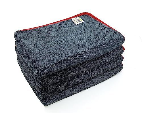 Image of SOFTSPUN Microfiber Cloth for Car - 600 GSM, 40X60cms, 4Pcs, Grey Twisted Loop Super Absorbent Towel - Edgeless Design with Plush Pile and Lint Free Cloth for Drying and Detailing.