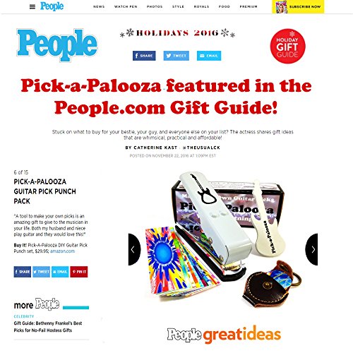 Pick-a-Palooza DIY Guitar Pick Punch Mega Gift Pack - the Premium Pick Maker - Leather Key Chain Pick Holder, 15 Pick Strips and a Guitar File - White