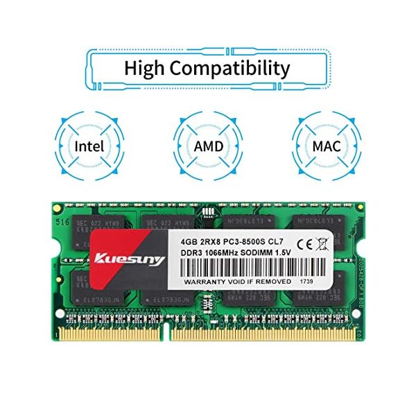 Kuesuny 8GB Kit (2 x 4GB) PC3-8500S 1066MHz 1067MHz DDR3 8500 PC3-8500 SODIMM RAM Upgrade for Late 2008, Early/Mid/Late 2009, Mid 2010 - Image 3
