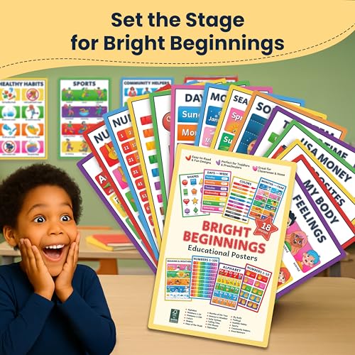 Educational Posters for Preschoolers – 18 Laminated Colorful Learning Charts for Ages 2-4, 11x17 Inch – Toddler Learning Posters, Preschool Classroom Must Haves, Kindergarten Homeschool Decor Gift - Image 9