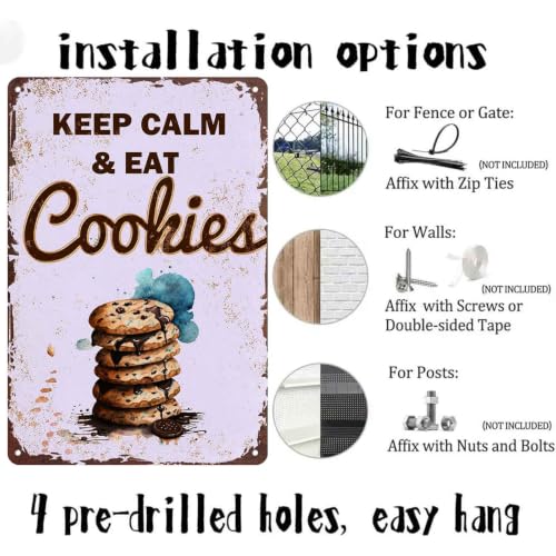 Keep Calm And Eat Cookies Chocolate Chip Dessert Quote Metal Sign 8x12 Inch, Funny Aluminum Wall Decor for Kitchen Dining Room Coffee Bar Bakery Restaurant Food Shop Home Wall Decor - Image 5