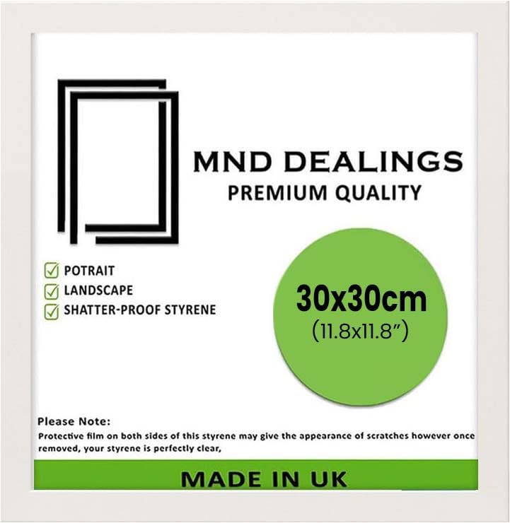 MND Dealings Elegant Flat Style Wide White 30X30 CM (11.81X11.81) Poster Frame| Use as Home Decor/Wall Gallery/Art work/Picture Frame | Solid MDF Wood with HD Perspex (White)