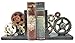 Bellaa 20881 Decorative Bookends Gear Book Shelves Stoppers Holder Nonskid Shelf Heavy Ends Supports Vintage Industrial Modern Art Office Decor Statues Sculptures