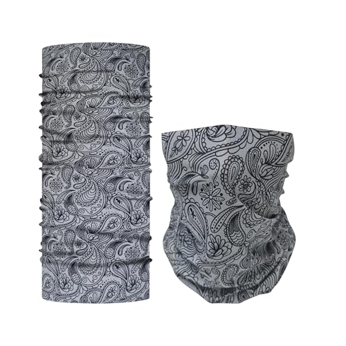 Bilymate Grey Paisley Cooling Neck Gaiter - UPF 50+ Sun Protection, Breathable Mesh, Seamless Tube Bandana Headwear for Men & Women - Multi-Functional Headband