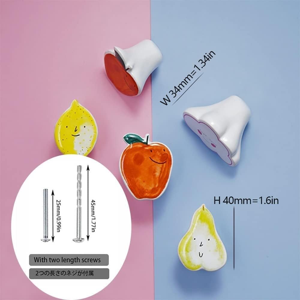 VIGANI Cute Drawer Pulls,Cabinet Door Cupboard knobs,4Pcs Cute Fruits Knobs Kids Handles Lovely Ceramic Knobs Children's Room Door Nursery Cupboard knobs Colorful Closet pulls Drawer knob for Kids