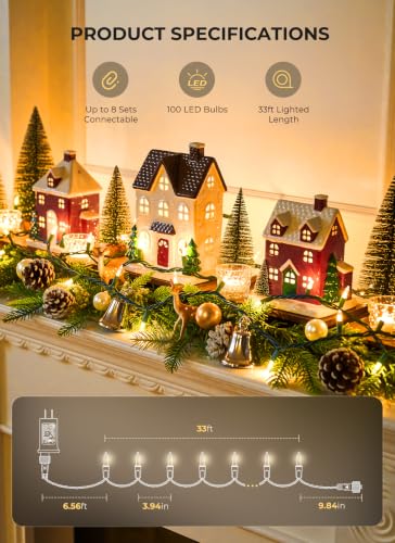 LED Christmas Lights Indoor Outdoor, 33FT 100 Count Mini String Lights | 8 Lighting Modes, Connectable, Warm White Christmas Tree Lights, Christmas Decorations for Railing, Garland, Roof, House - image 9