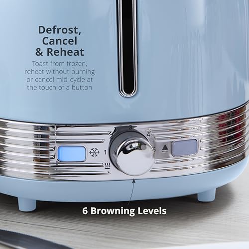 Swan ST19028BLU Retro 2 Slice Toaster with 6 Browning Levels for Toast, Bagels, Breakfast Muffins, Defrost/Reheat/Cancel, Hidden Cord Storage, Non-Slip Feet, 930W, Blue and Stainless Steel - Image 5