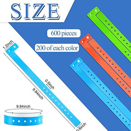 Image of Henoyso 600 Pcs Green Plastic Wristbands for Events Vinyl Waterproof Pool Wristbands Neon Color Plastic Bracelet for Party Events Arm Band Identification for Concerts Carnivals (Blue,Orange)