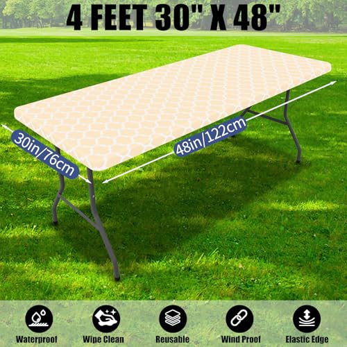 Smiry 2 Pack Rectangle Table Cloth 4 Foot, Waterproof Elastic Fitted Tablecloths, Windproof Washable Polyester Table Cover for Picnic, Camping, Outdoor (Beige, 30"x48") by Smiry - Used condition - Image 7