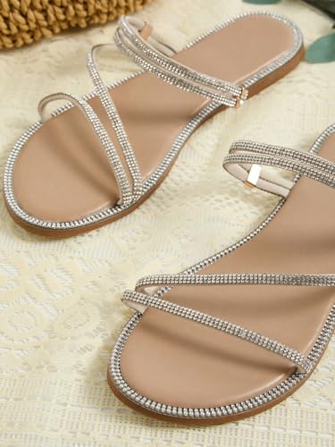 GORGLITTER Glitter Sandals Sparkly Flat Sandals Rhinestone Open Toe Slide Dressy Shoes2