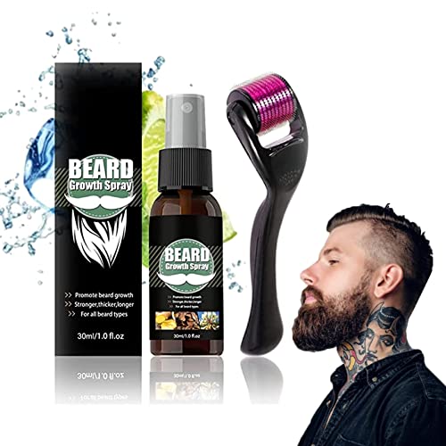 SAIJINZHI Beard Growth Spray, Mens Beard Growth Kit with Roller, Beard Growth Serum, Beard Thickening Spray, Stimulator Beard Growth, Grow a Thicker Beard Quickly for Man (for Beard Growth)