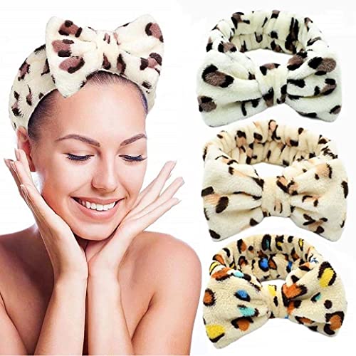JONKY Wide Makeup Hair Band Spa Washing Face Headband Leopard Bow Headbands Shower Bath Hairband Microfiber Bowtie Towel