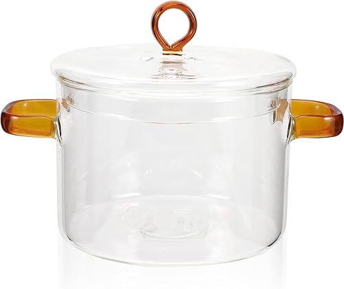 ERINGOGO Cacerola de vidrio con tapa olla de cocina de 50 onzas con tapa y asa vidrio de borosilicato alto olla a fuego lento para fideoslechepasta