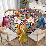 JxWCher 55InTable Cloth Square Tablecloth Colorful Pop Art Painting Print Table Cover,Desk Cover, Washable Dining Cloth, Decorative Desk Protector