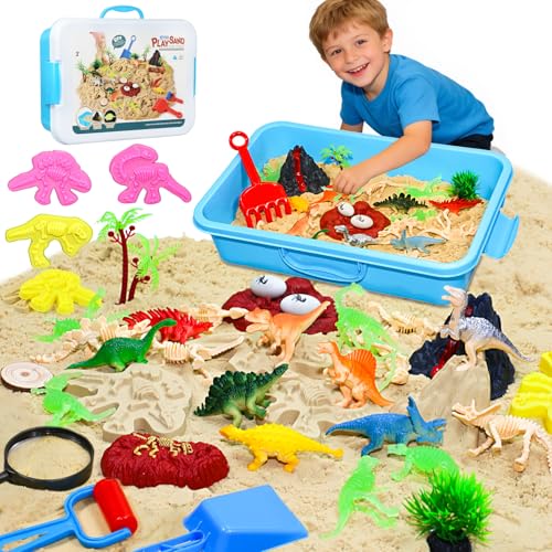 Pakimio Dinosaur Sensory Sand Kit for Kids Complete Sensory Bin with Lid